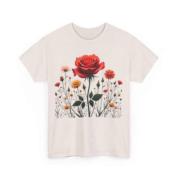 Wildflowers and a Red Rose, Graphic T-Shirts for Women, Floral Shirt, Womens Short Sleeve, Ladies Graphic Tees #5007TTS