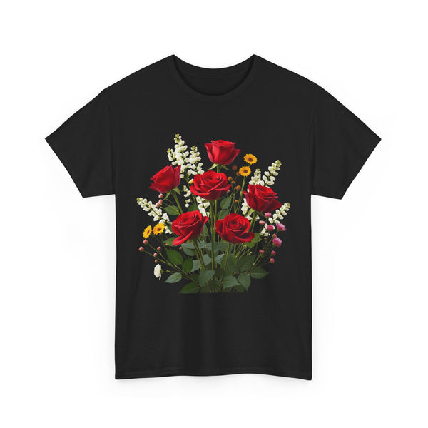 Wildflowers and Red Roses, Graphic T-Shirts for Women, Floral Shirt, Womens Short Sleeve, Ladies Graphic Tees #5128TTS