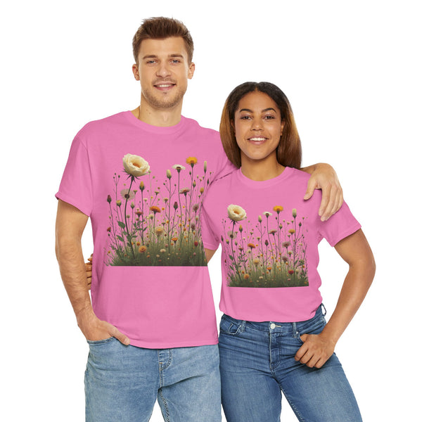 Wildflowers and White Roses, Graphic T-Shirts for Women, Floral Shirt, Womens Short Sleeve, Ladies Graphic Tees #5041TTS
