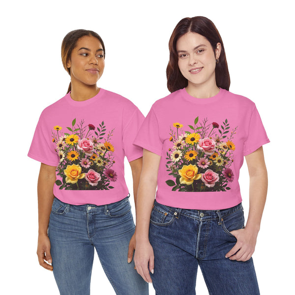 Wildflowers and Pink & Yellow Roses, Graphic T-Shirts for Women, Floral Shirt, Womens Short Sleeve, Ladies Graphic Tees #5150TTS