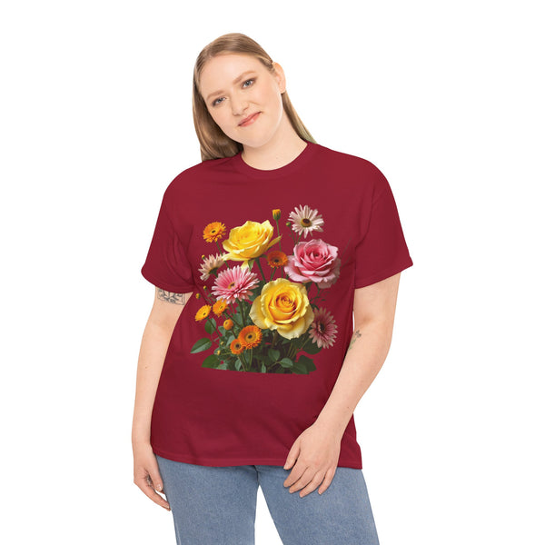 Wildflowers and Pink & Yellow Roses, Graphic T-Shirts for Women, Floral Shirt, Womens Short Sleeve, Ladies Graphic Tees #5148TTS
