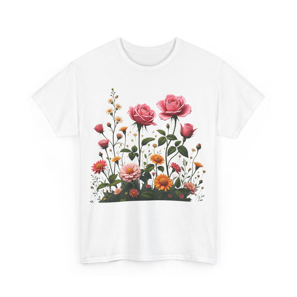 Wildflowers and Pink Roses, Graphic T-Shirts for Women, Floral Shirt, Womens Short Sleeve, Ladies Graphic Tees #5013TTS
