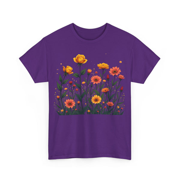 Wildflowers and Yellow Roses, Graphic T-Shirts for Women, Floral Shirt, Womens Short Sleeve, Ladies Graphic Tees #5026TTS