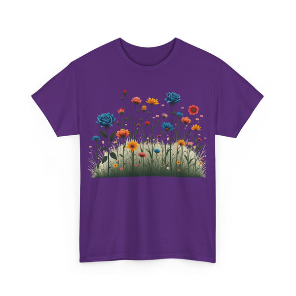 Wildflowers and Blue Roses, Graphic T-Shirts for Women, Floral Shirt, Womens Short Sleeve, Ladies Graphic Tees #5050TTS
