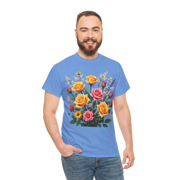 Wildflowers and Pink & Yellow Roses, Graphic T-Shirts for Women, Floral Shirt, Womens Short Sleeve, Ladies Graphic Tees #5142TTS
