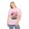 Wildflowers and Pink & Red Roses, Graphic T-Shirts for Women, Floral Shirt, Womens Short Sleeve, Ladies Graphic Tees #5133TTS