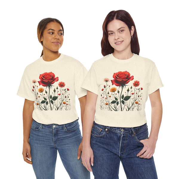 Wildflowers and a Red Rose, Graphic T-Shirts for Women, Floral Shirt, Womens Short Sleeve, Ladies Graphic Tees #5007TTS