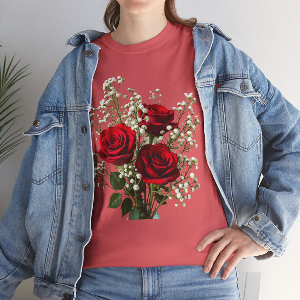 Wildflowers and Red Roses, Graphic T-Shirts for Women, Floral Shirt, Womens Short Sleeve, Ladies Graphic Tees #5127TTS