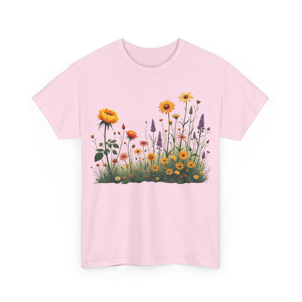 Wildflowers and Yellow Roses, Graphic T-Shirts for Women, Floral Shirt, Womens Short Sleeve, Ladies Graphic Tees #5028TTS
