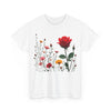 Wildflowers and a Red Rose, Graphic T-Shirts for Women, Floral Shirt, Womens Short Sleeve, Ladies Graphic Tees #5006TTS
