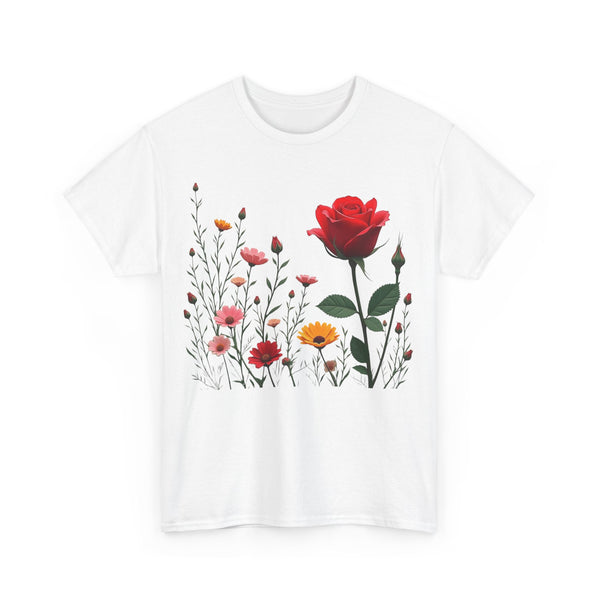 Wildflowers and a Red Rose, Graphic T-Shirts for Women, Floral Shirt, Womens Short Sleeve, Ladies Graphic Tees #5006TTS