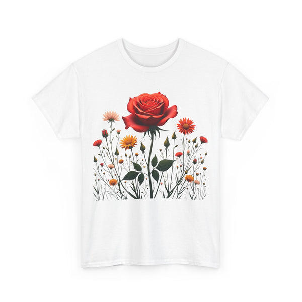 Wildflowers and a Red Rose, Graphic T-Shirts for Women, Floral Shirt, Womens Short Sleeve, Ladies Graphic Tees #5007TTS