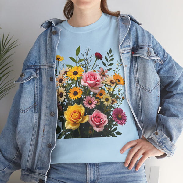 Wildflowers and Pink & Yellow Roses, Graphic T-Shirts for Women, Floral Shirt, Womens Short Sleeve, Ladies Graphic Tees #5150TTS