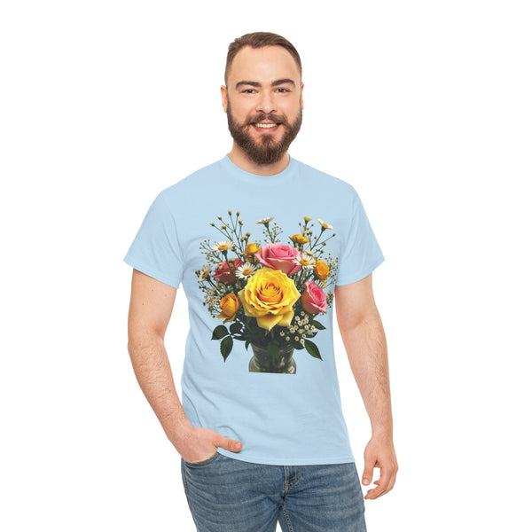 Wildflowers and Pink & Yellow Roses, Graphic T-Shirts for Women, Floral Shirt, Womens Short Sleeve, Ladies Graphic Tees #5143TTS