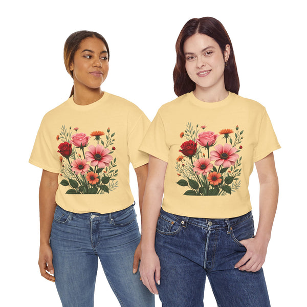 Wildflowers and Pink & Red Roses, Graphic T-Shirts for Women, Floral Shirt, Womens Short Sleeve, Ladies Graphic Tees #5133TTS