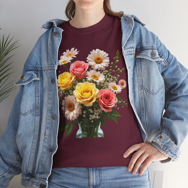 Wildflowers and Pink & Yellow Roses, Graphic T-Shirts for Women, Floral Shirt, Womens Short Sleeve, Ladies Graphic Tees #5136TTS