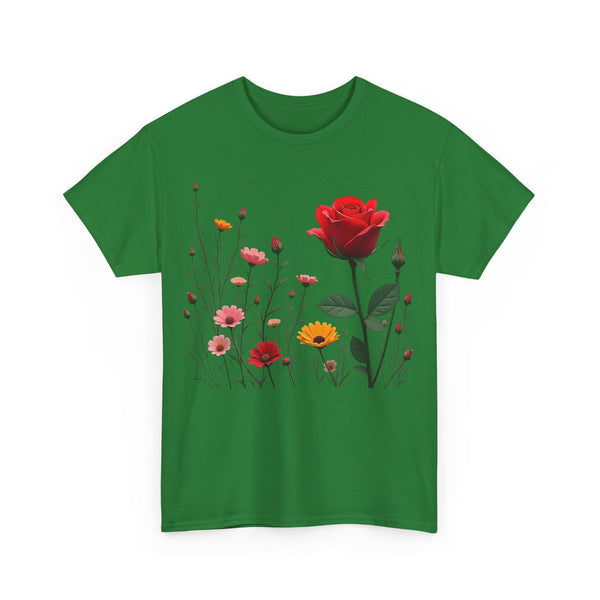 Wildflowers and a Red Rose, Graphic T-Shirts for Women, Floral Shirt, Womens Short Sleeve, Ladies Graphic Tees #5006TTS
