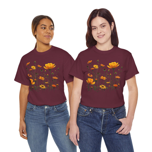 Wildflowers and Yellow Roses, Graphic T-Shirts for Women, Floral Shirt, Womens Short Sleeve, Ladies Graphic Tees #5011TTS