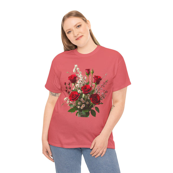 Wildflowers and Red Roses, Graphic T-Shirts for Women, Floral Shirt, Womens Short Sleeve, Ladies Graphic Tees #5130TTS