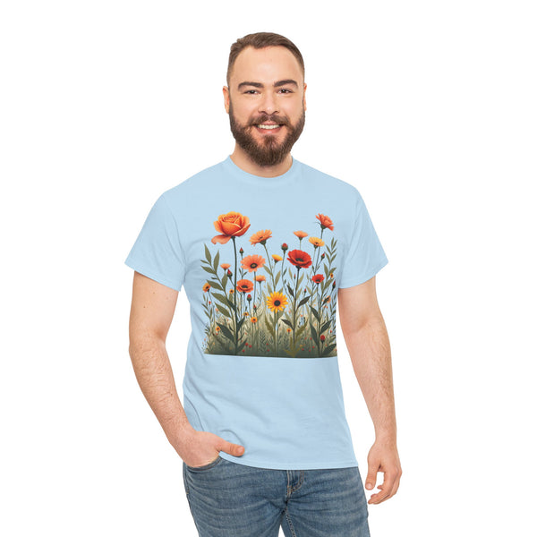 Wildflowers and Orange Roses, Graphic T-Shirts for Women, Floral Shirt, Womens Short Sleeve, Ladies Graphic Tees #5045TTS