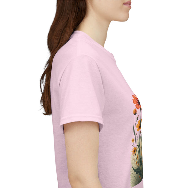 Wildflowers and Orange Roses, Graphic T-Shirts for Women, Floral Shirt, Womens Short Sleeve, Ladies Graphic Tees #5047TTS