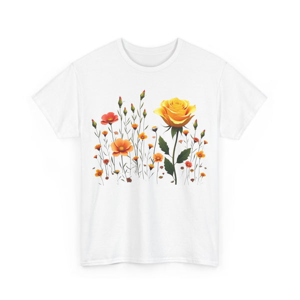 Wildflowers and a Yellow Rose, Graphic T-Shirts for Women, Floral Shirt, Womens Short Sleeve, Ladies Graphic Tees #5010TTS