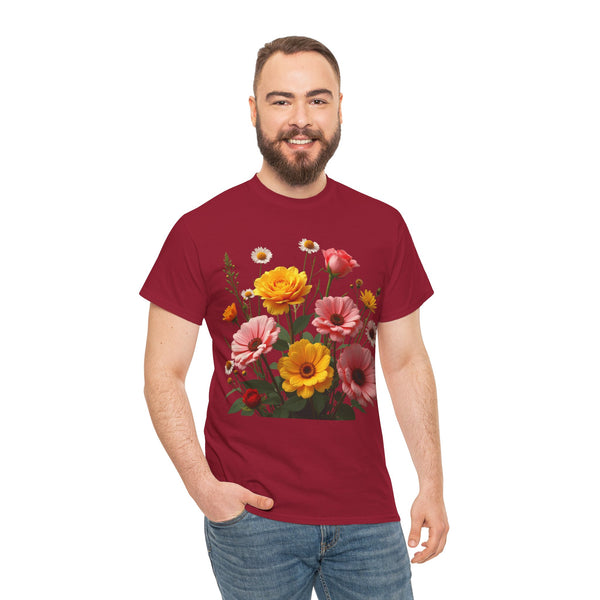 Wildflowers and Pink & Yellow Roses, Graphic T-Shirts for Women, Floral Shirt, Womens Short Sleeve, Ladies Graphic Tees #5147TTS