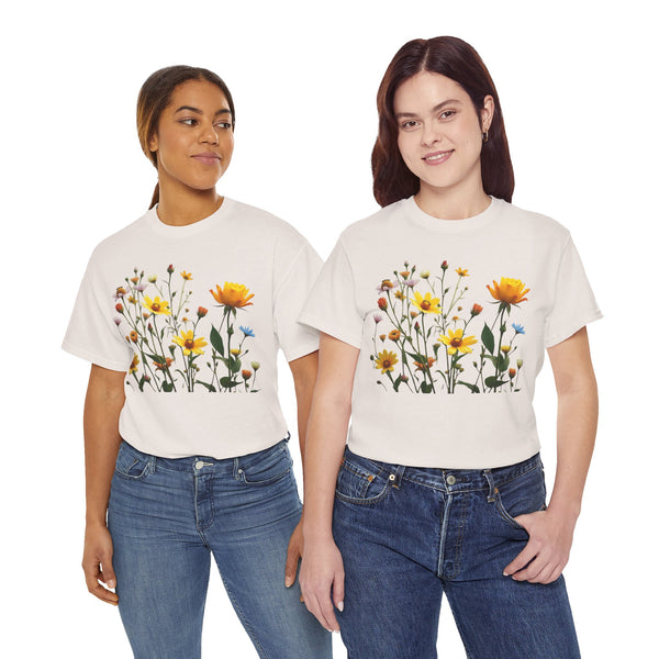 Wildflowers and a Yellow Rose, Graphic T-Shirts for Women, Floral Shirt, Womens Short Sleeve, Ladies Graphic Tees #5009TTS