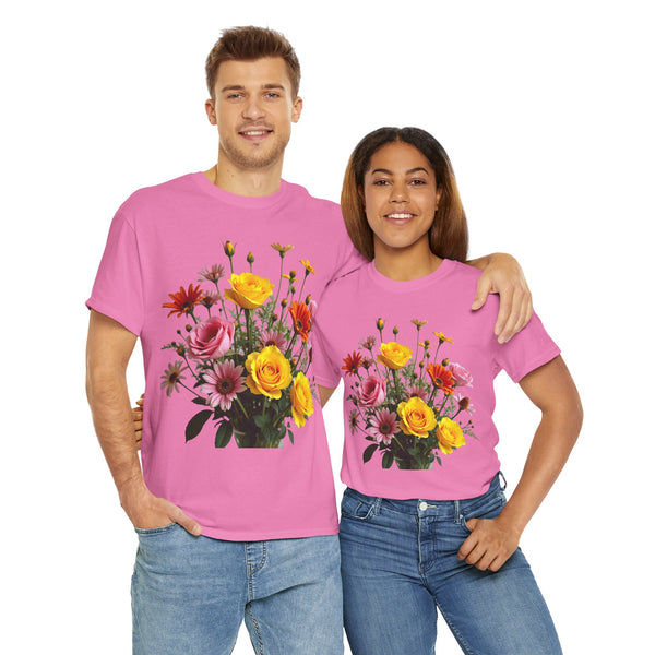 Wildflowers and Pink & Yellow Roses, Graphic T-Shirts for Women, Floral Shirt, Womens Short Sleeve, Ladies Graphic Tees #5138TTS