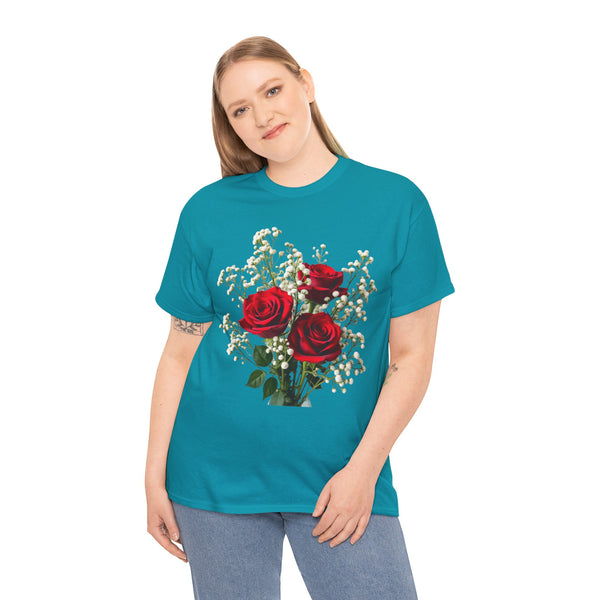 Wildflowers and Red Roses, Graphic T-Shirts for Women, Floral Shirt, Womens Short Sleeve, Ladies Graphic Tees #5127TTS