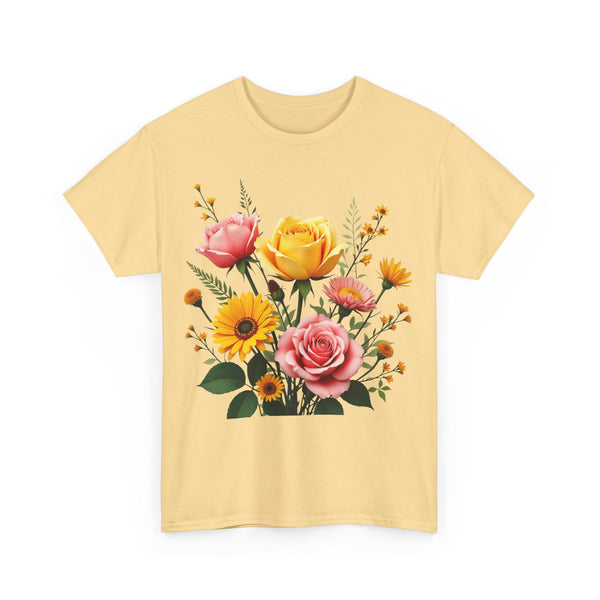 Wildflowers and Pink & Yellow Roses, Graphic T-Shirts for Women, Floral Shirt, Womens Short Sleeve, Ladies Graphic Tees #5146TTS