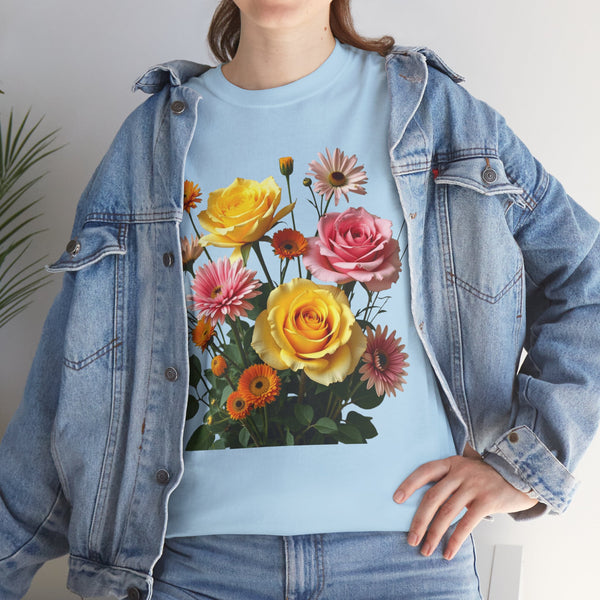 Wildflowers and Pink & Yellow Roses, Graphic T-Shirts for Women, Floral Shirt, Womens Short Sleeve, Ladies Graphic Tees #5148TTS