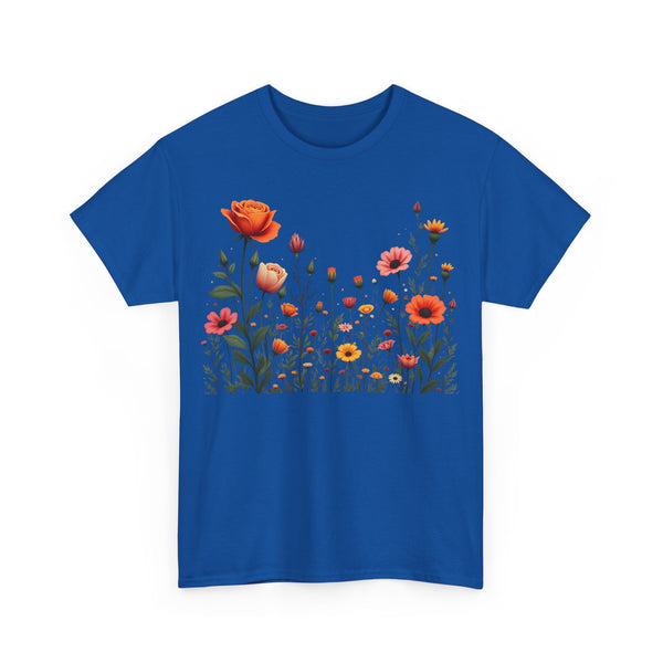 Wildflowers and Orange Roses, Graphic T-Shirts for Women, Floral Shirt, Womens Short Sleeve, Ladies Graphic Tees #5042TTS
