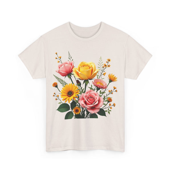 Wildflowers and Pink & Yellow Roses, Graphic T-Shirts for Women, Floral Shirt, Womens Short Sleeve, Ladies Graphic Tees #5146TTS