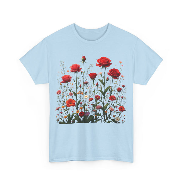 Wildflowers and Red Roses, Graphic T-Shirts for Women, Floral Shirt, Womens Short Sleeve, Ladies Graphic Tees #5035TTS