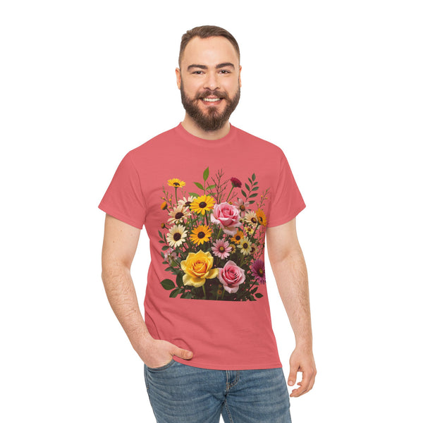 Wildflowers and Pink & Yellow Roses, Graphic T-Shirts for Women, Floral Shirt, Womens Short Sleeve, Ladies Graphic Tees #5150TTS