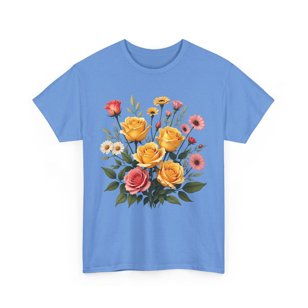 Wildflowers and Pink & Yellow Roses, Graphic T-Shirts for Women, Floral Shirt, Womens Short Sleeve, Ladies Graphic Tees #5137TTS