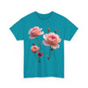 Wildflowers and Pink Roses, Graphic T-Shirts for Women, Floral Shirt, Womens Short Sleeve, Ladies Graphic Tees #5019TTS