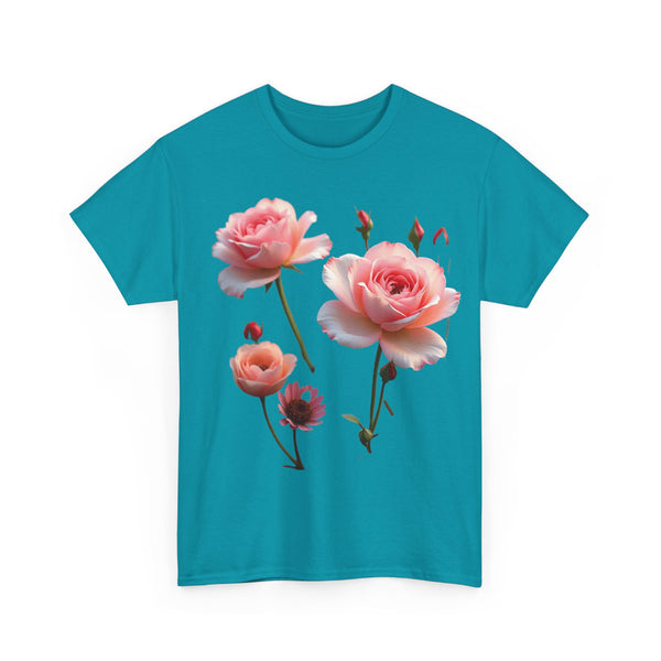 Wildflowers and Pink Roses, Graphic T-Shirts for Women, Floral Shirt, Womens Short Sleeve, Ladies Graphic Tees #5019TTS