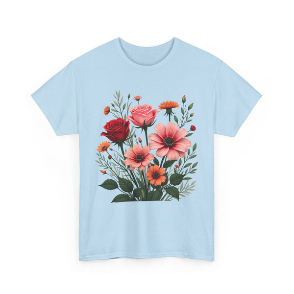 Wildflowers and Pink & Red Roses, Graphic T-Shirts for Women, Floral Shirt, Womens Short Sleeve, Ladies Graphic Tees #5133TTS