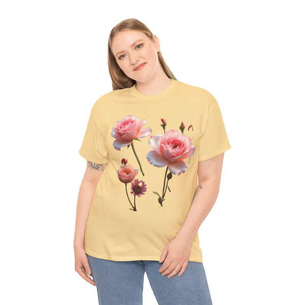 Wildflowers and Pink Roses, Graphic T-Shirts for Women, Floral Shirt, Womens Short Sleeve, Ladies Graphic Tees #5019TTS