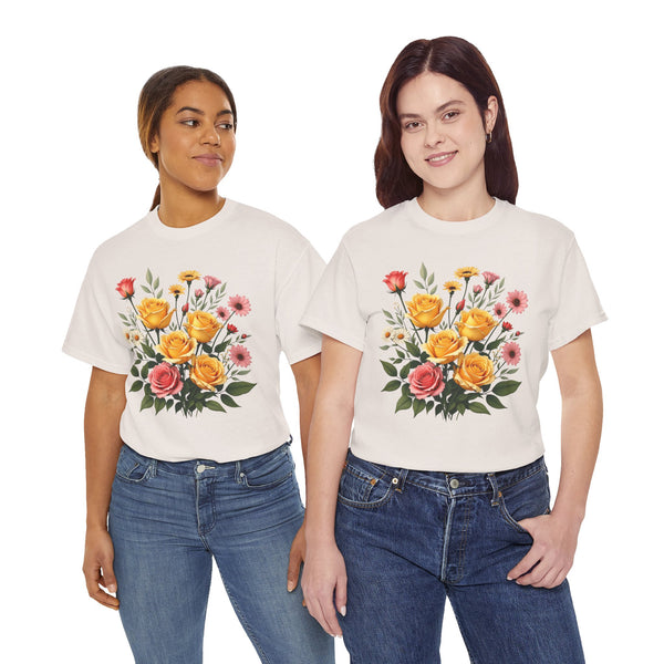 Wildflowers and Pink & Yellow Roses, Graphic T-Shirts for Women, Floral Shirt, Womens Short Sleeve, Ladies Graphic Tees #5137TTS