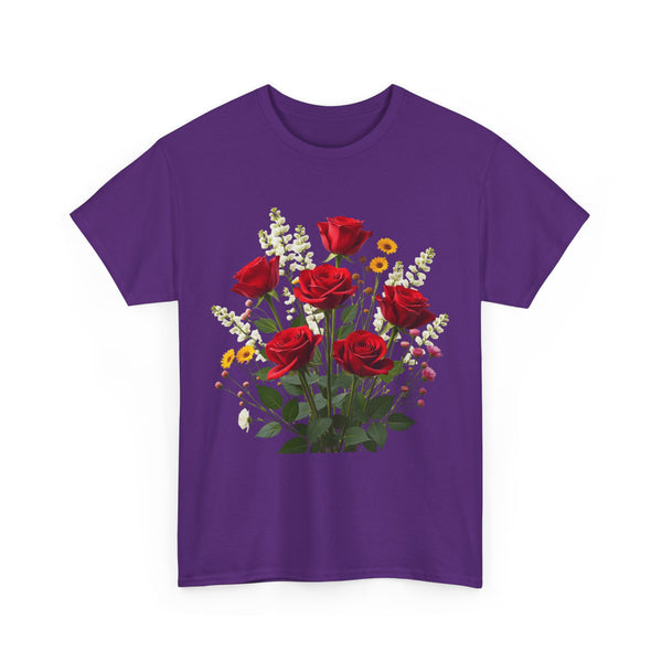 Wildflowers and Red Roses, Graphic T-Shirts for Women, Floral Shirt, Womens Short Sleeve, Ladies Graphic Tees #5128TTS