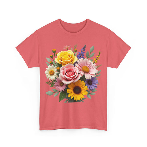 Wildflowers and Pink & Yellow Roses, Graphic T-Shirts for Women, Floral Shirt, Womens Short Sleeve, Ladies Graphic Tees #5145TTS