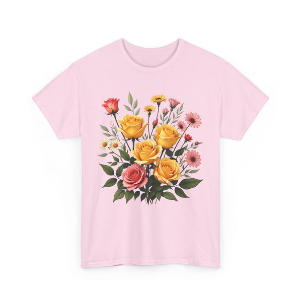 Wildflowers and Pink & Yellow Roses, Graphic T-Shirts for Women, Floral Shirt, Womens Short Sleeve, Ladies Graphic Tees #5137TTS