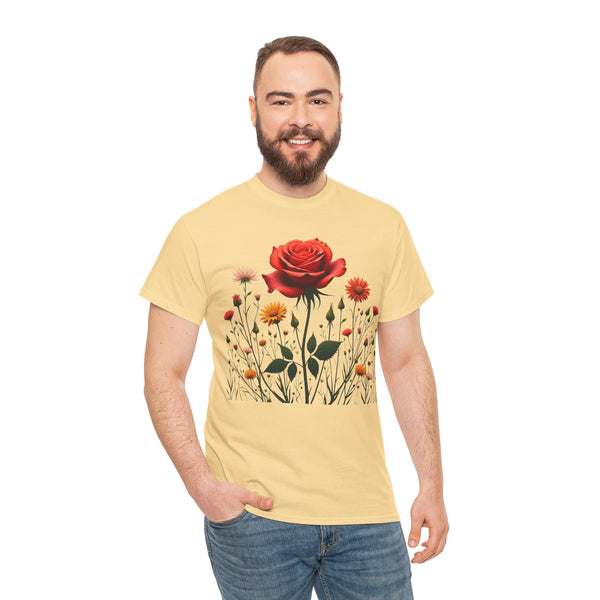 Wildflowers and a Red Rose, Graphic T-Shirts for Women, Floral Shirt, Womens Short Sleeve, Ladies Graphic Tees #5007TTS