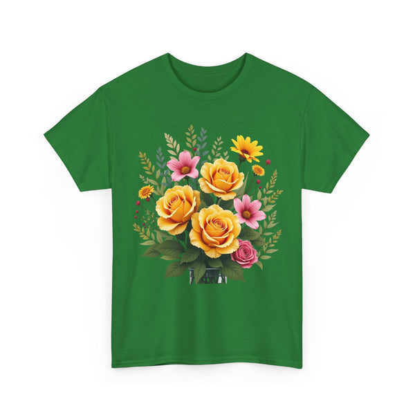 Wildflowers and Yellow Roses, Graphic T-Shirts for Women, Floral Shirt, Womens Short Sleeve, Ladies Graphic Tees #5135TTS