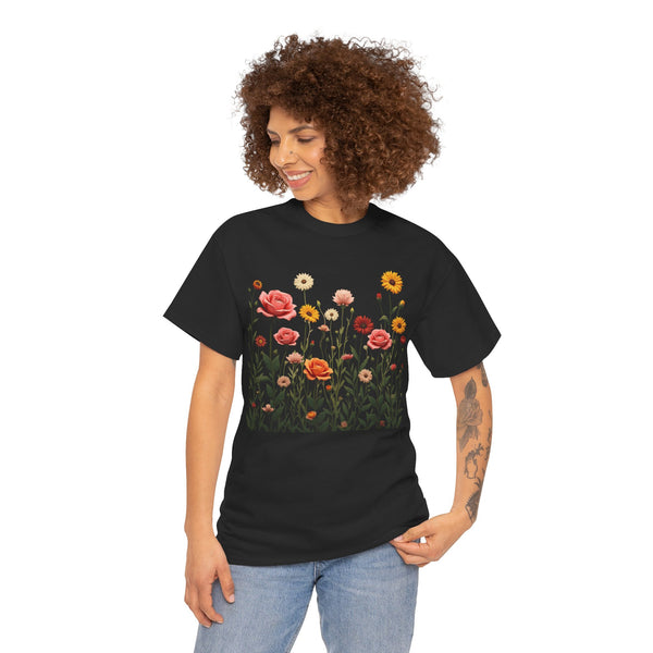 Wildflowers and Pink Roses, Graphic T-Shirts for Women, Floral Shirt, Womens Short Sleeve, Ladies Graphic Tees #5023TTS