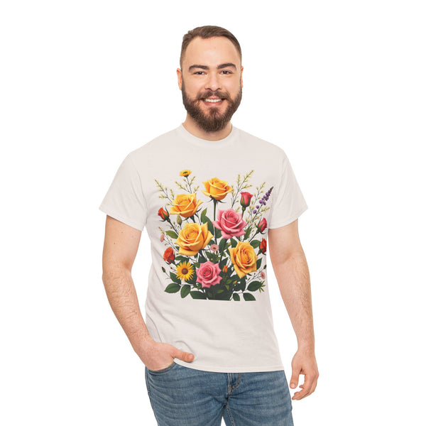 Wildflowers and Pink & Yellow Roses, Graphic T-Shirts for Women, Floral Shirt, Womens Short Sleeve, Ladies Graphic Tees #5142TTS