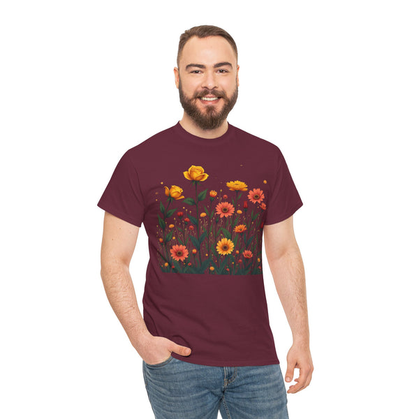 Wildflowers and Yellow Roses, Graphic T-Shirts for Women, Floral Shirt, Womens Short Sleeve, Ladies Graphic Tees #5026TTS